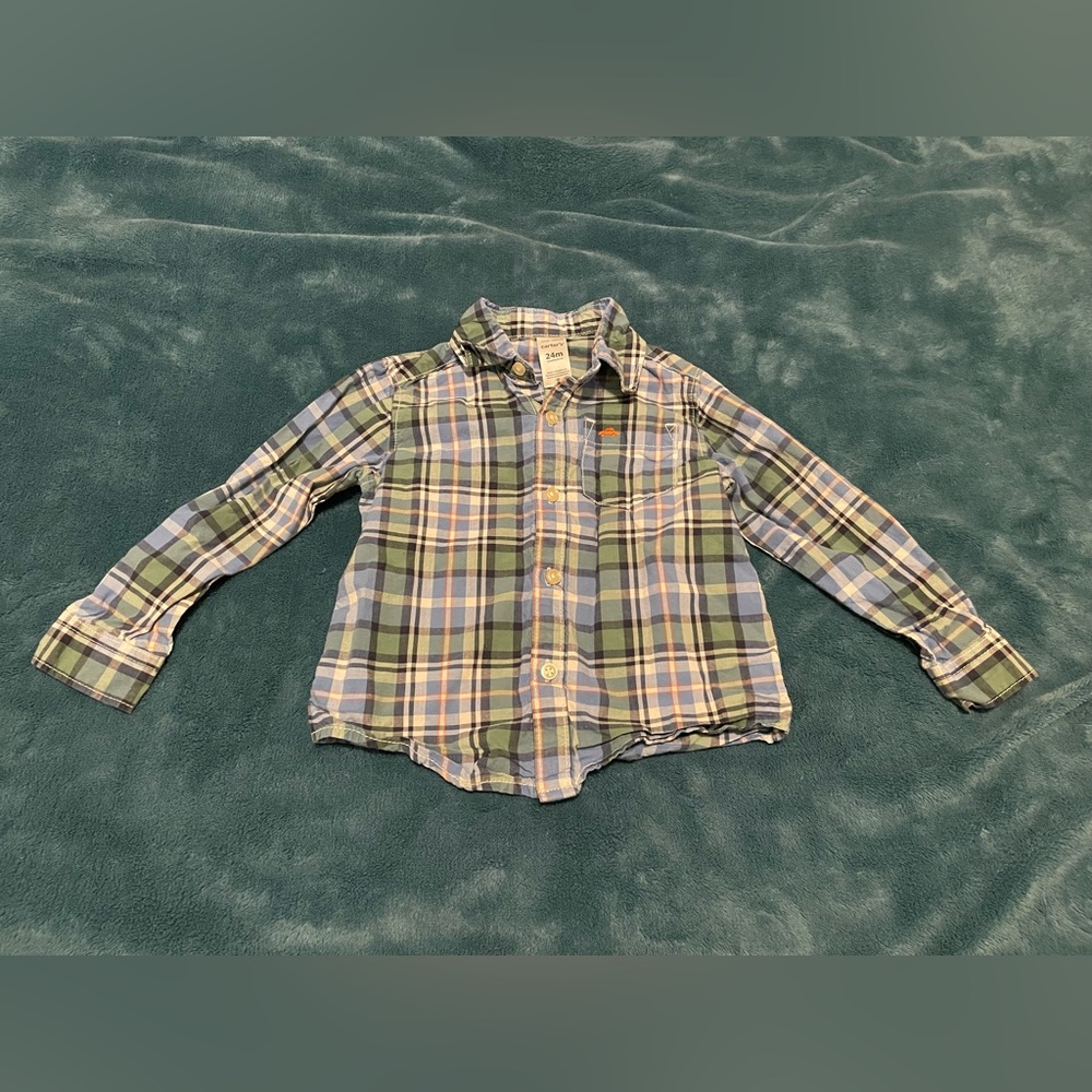 Carter's Green and Blue Plaid Button Down Shirt, size 24 months